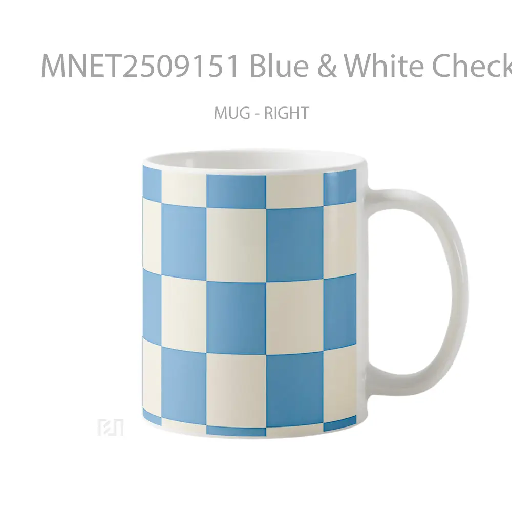 Blue & White Checkerboard Minimalist Pattern Mug MNET2509151