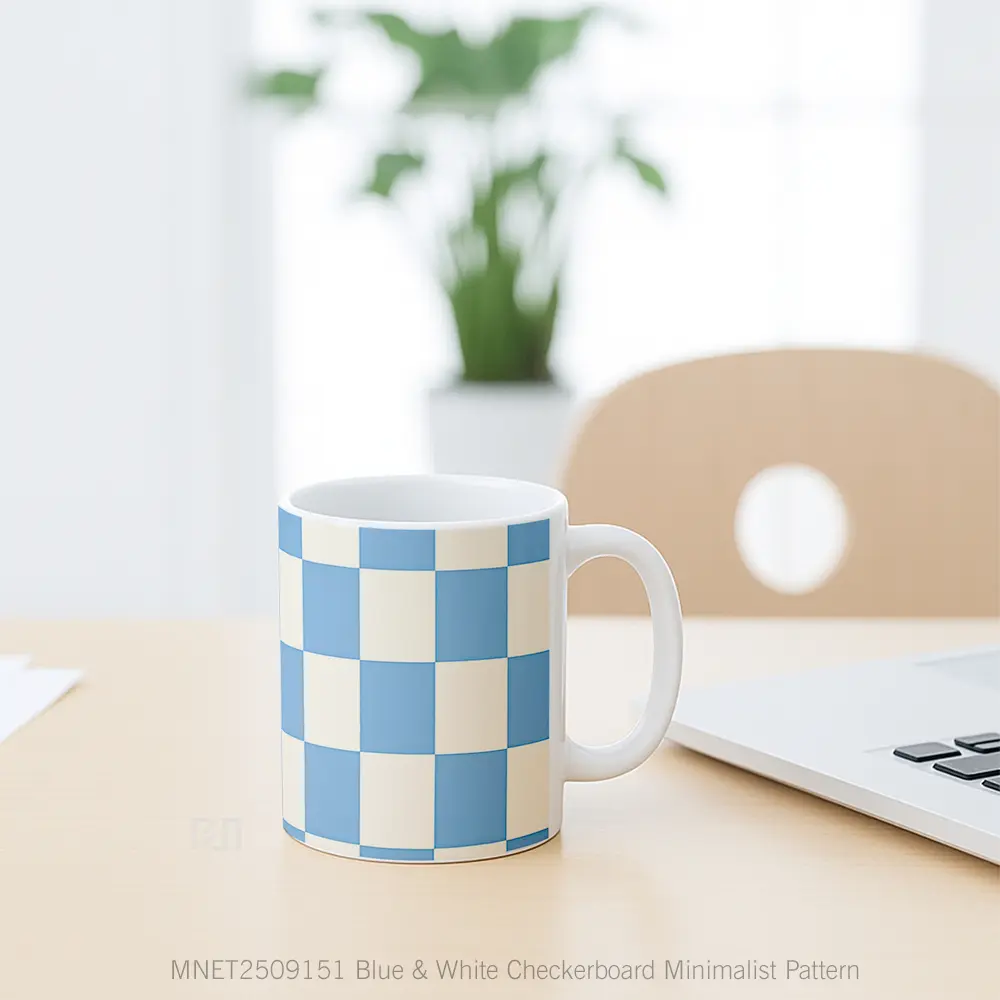 Blue & White Checkerboard Minimalist Pattern Mug MNET2509151 - All-side / Desain