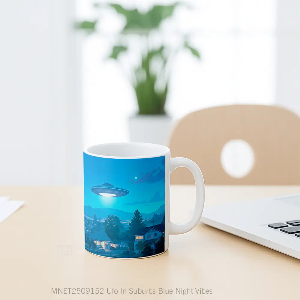 Ufo In Suburbs Blue Night Vibes Mug MNET2509152 - All-side / Desain