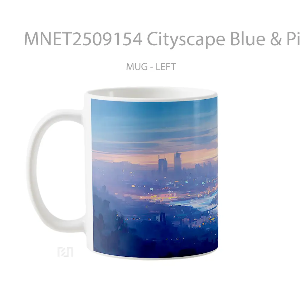 Cityscape Blue & Pink Glow Evening Vibe Mug MNET2509154 - All-side / Desain