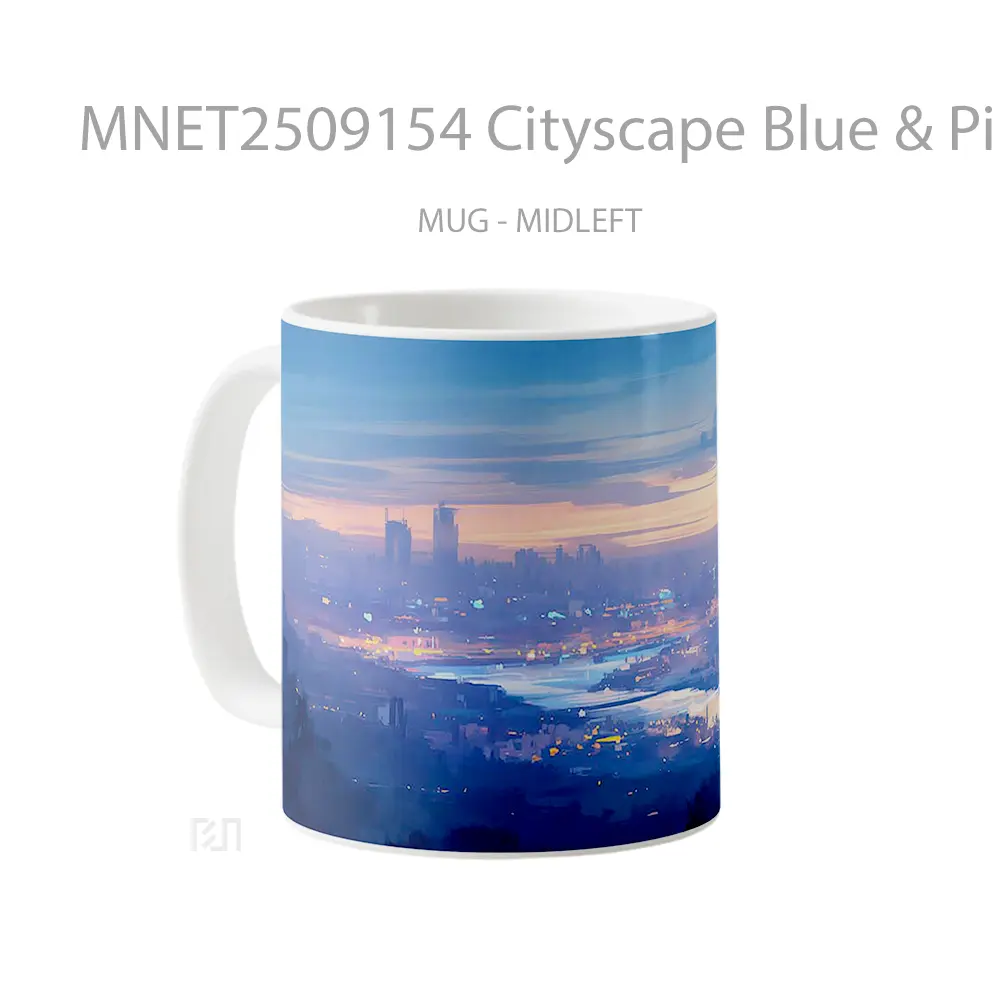 Cityscape Blue & Pink Glow Evening Vibe Mug MNET2509154 - All-side / Desain