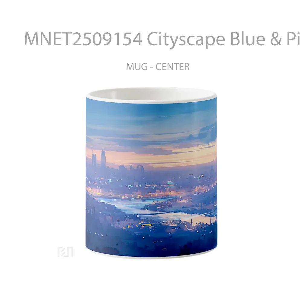 Cityscape Blue & Pink Glow Evening Vibe Mug MNET2509154 - All-side / Desain