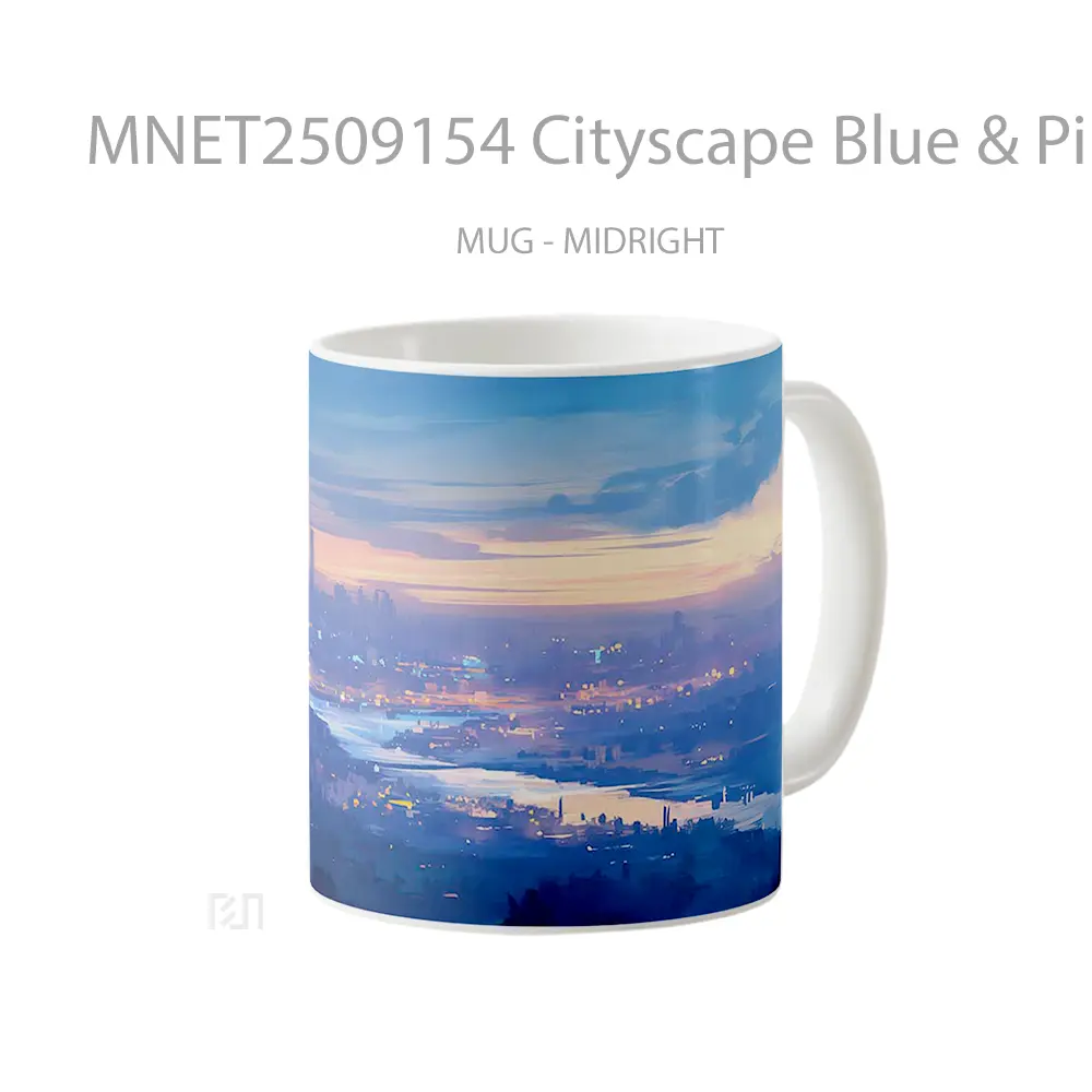 Cityscape Blue & Pink Glow Evening Vibe Mug MNET2509154 - All-side / Desain