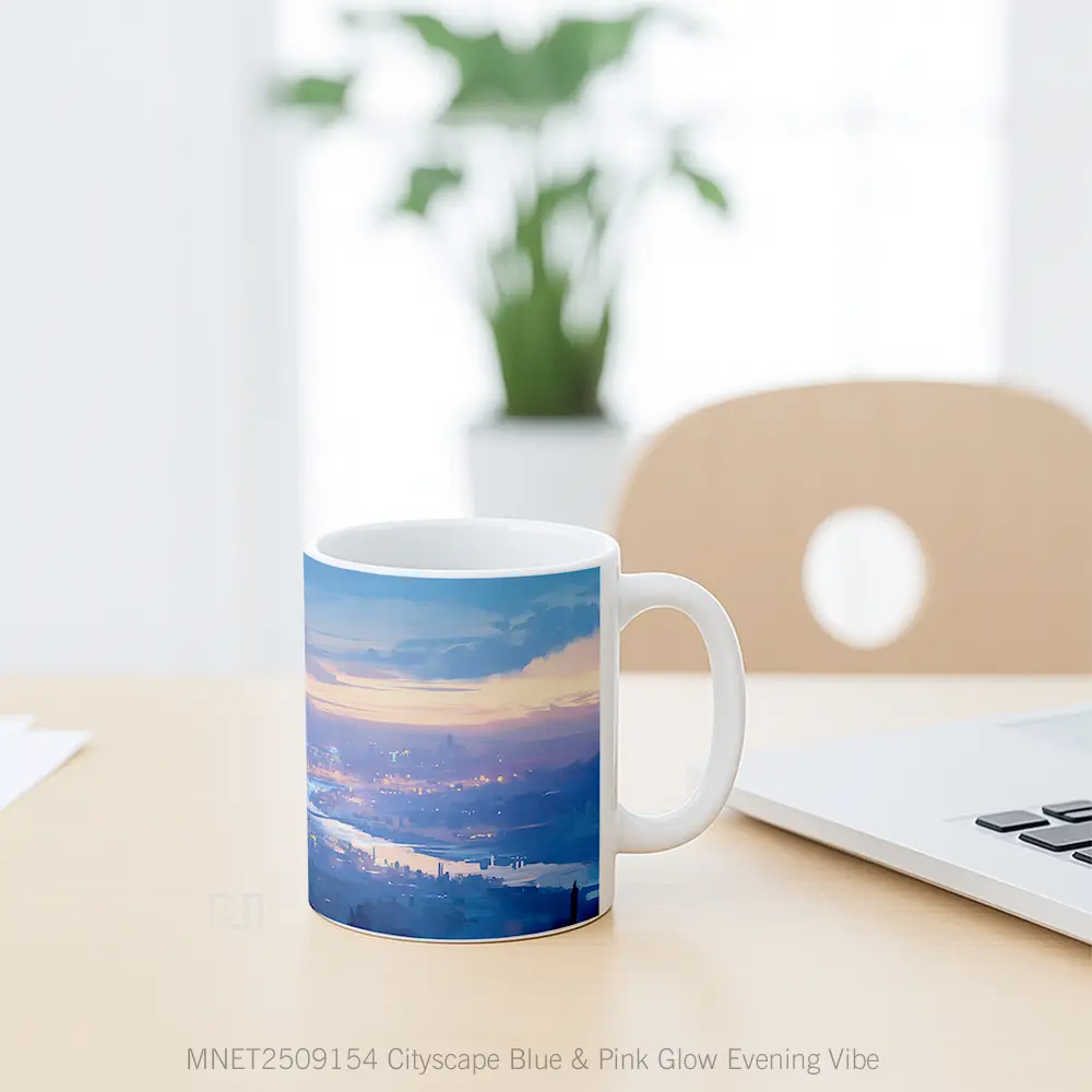 Cityscape Blue & Pink Glow Evening Vibe Mug MNET2509154 - All-side / Desain