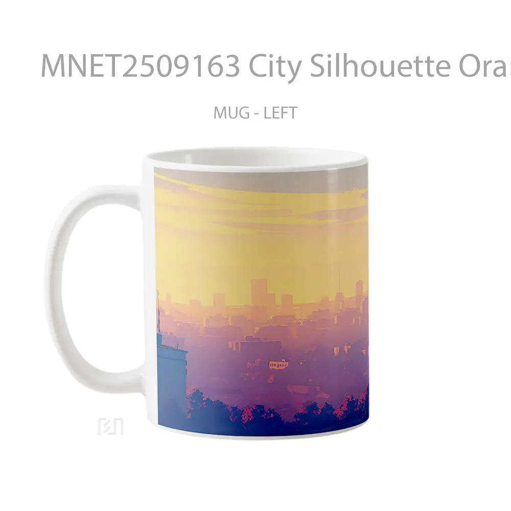 City Silhouette Orange Sunset Minimal Scene Mug MNET2509163 - All-side / Desain