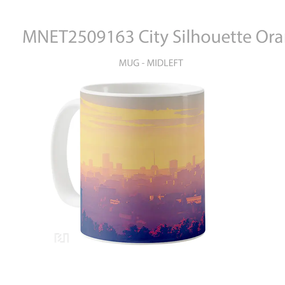 City Silhouette Orange Sunset Minimal Scene Mug MNET2509163 - All-side / Desain