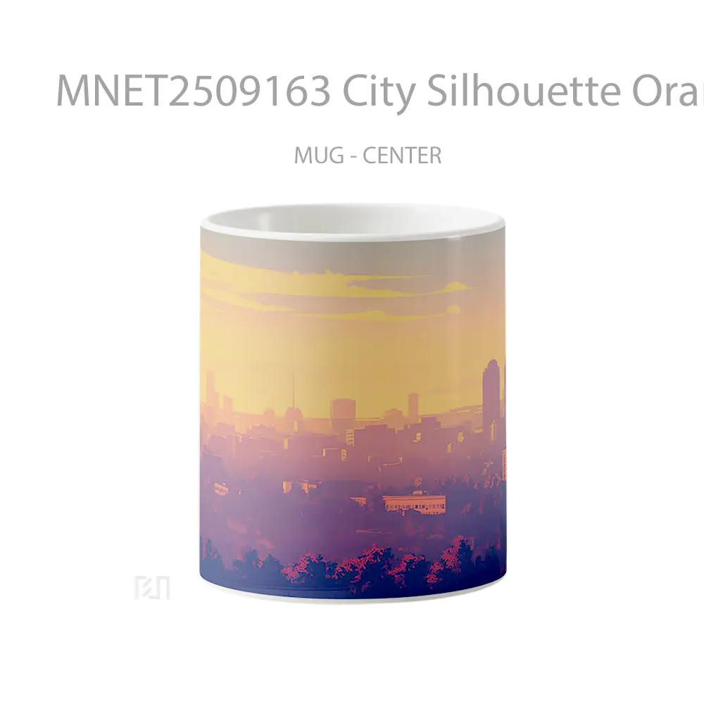 City Silhouette Orange Sunset Minimal Scene Mug MNET2509163 - All-side / Desain