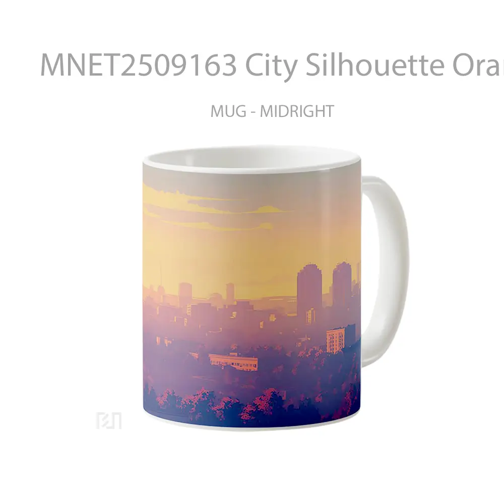 City Silhouette Orange Sunset Minimal Scene Mug MNET2509163 - All-side / Desain