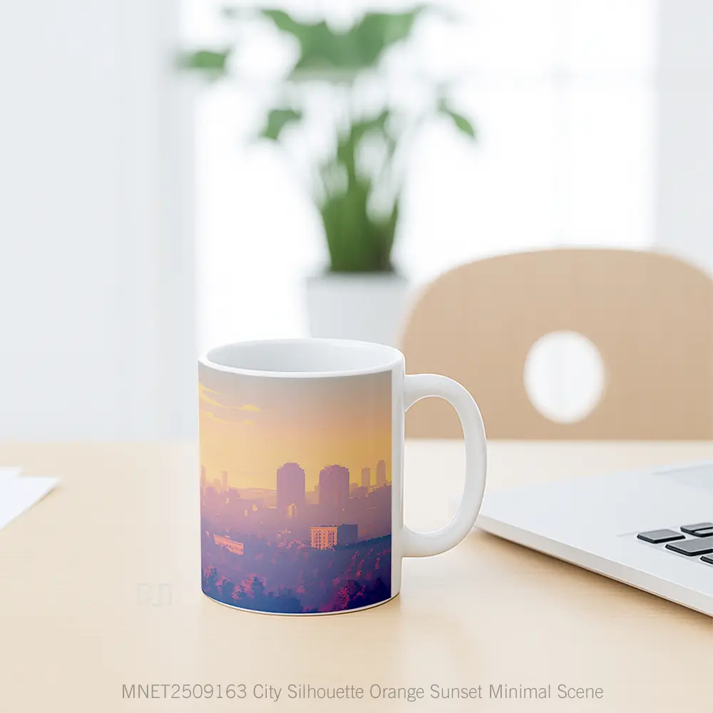 City Silhouette Orange Sunset Minimal Scene Mug MNET2509163 - All-side / Desain