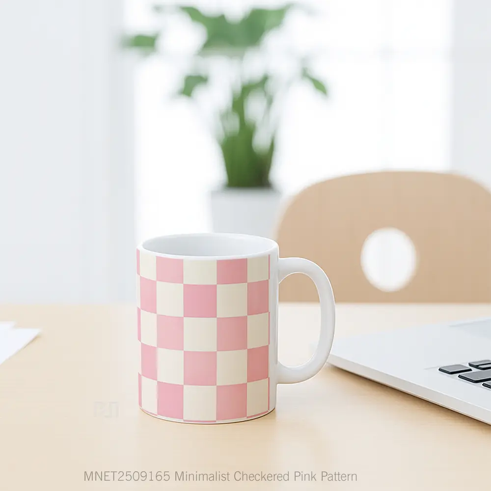 Minimalist Checkered Pink Pattern Mug MNET2509165 - All-side / Desain