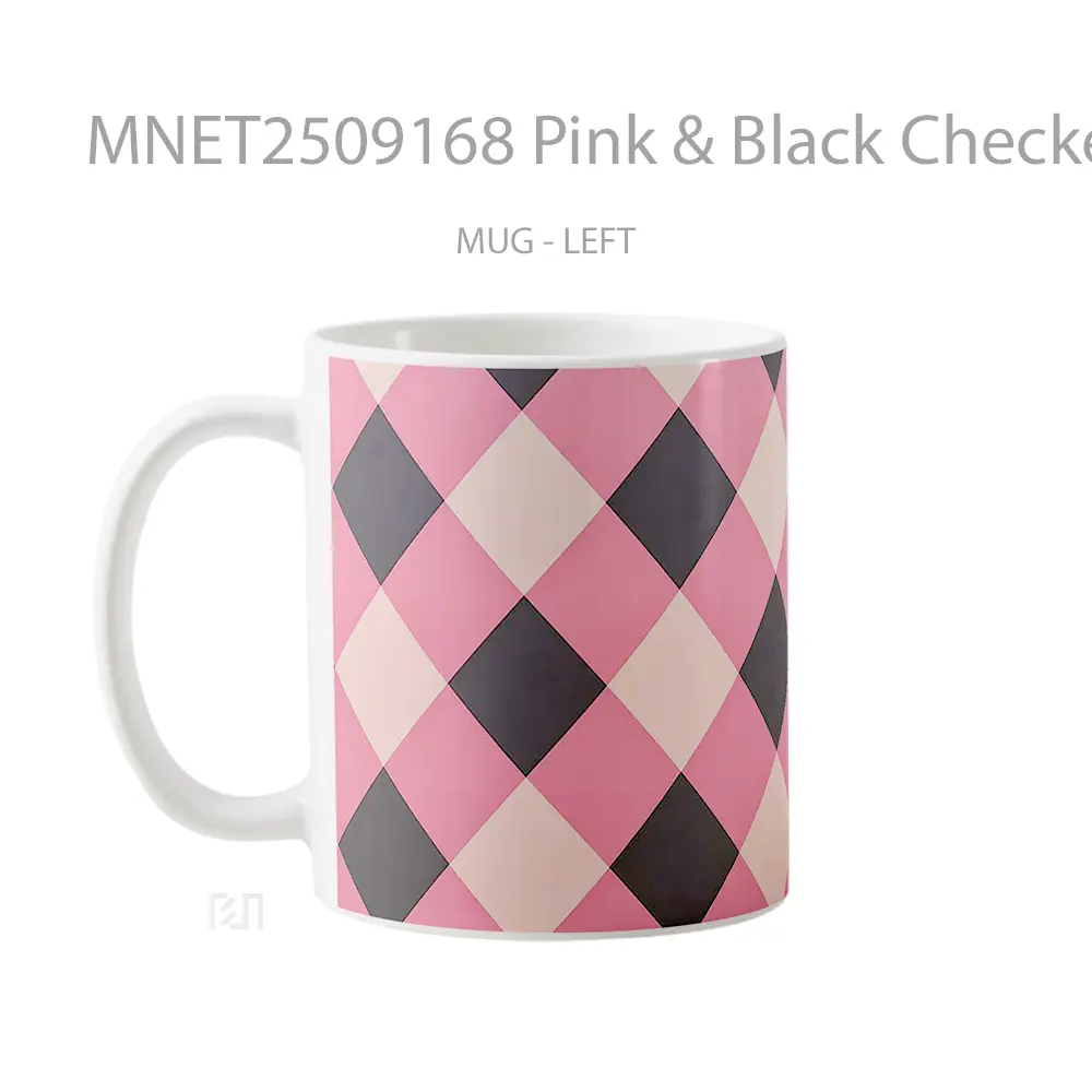 Pink & Black Checkerboard Pattern Clean Design Mug MNET2509168 - All-side / Desain