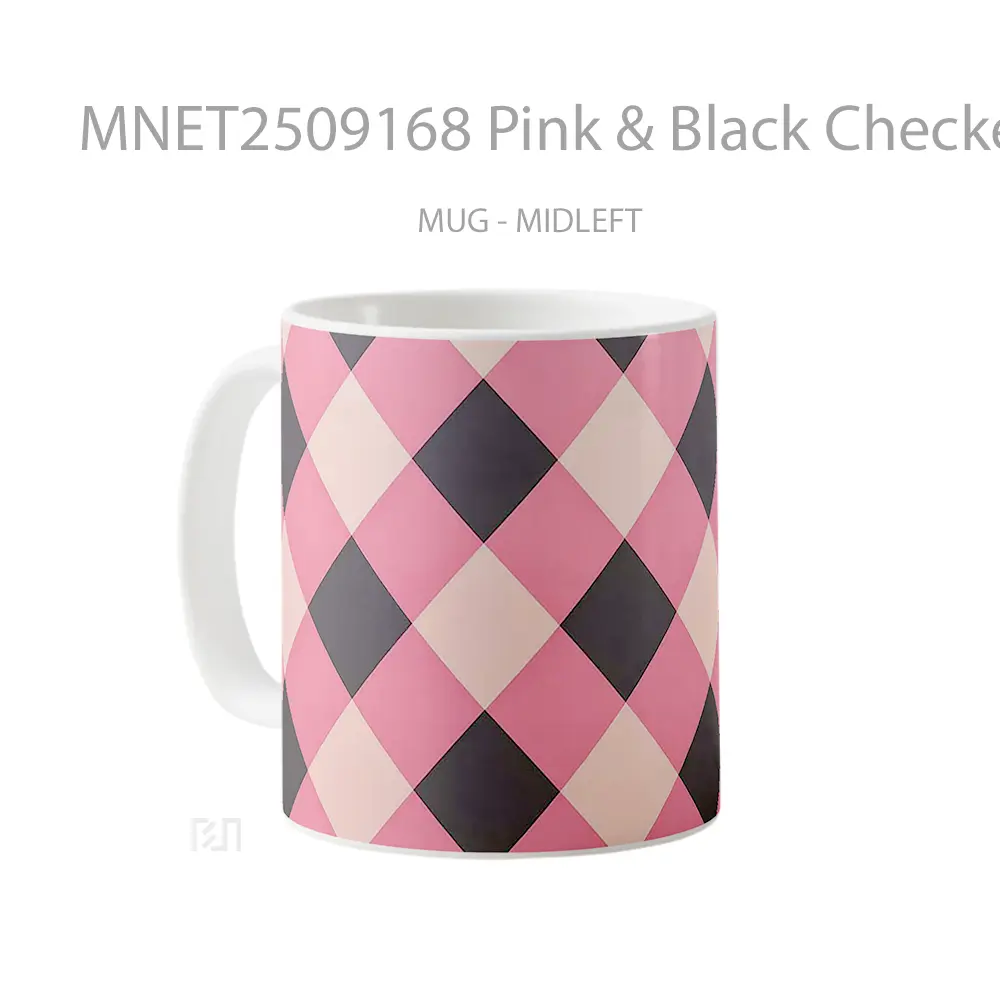 Pink & Black Checkerboard Pattern Clean Design Mug MNET2509168 - All-side / Desain