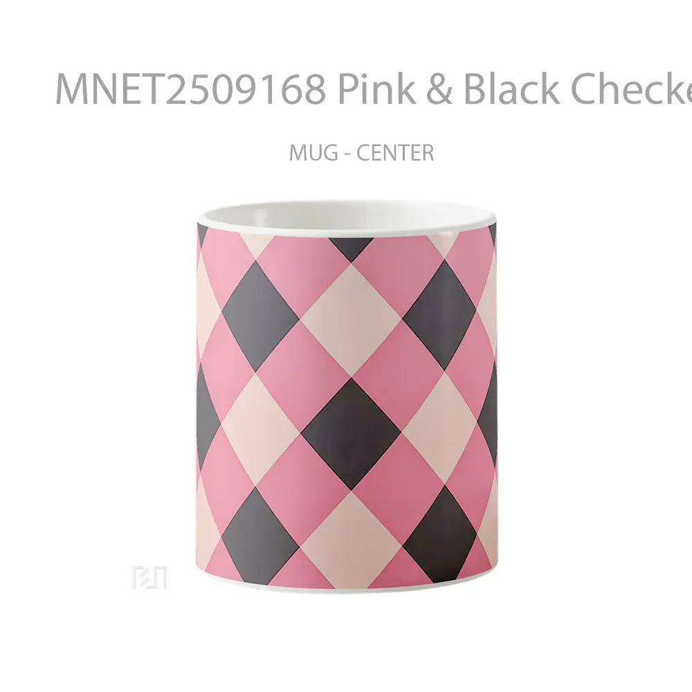 Pink & Black Checkerboard Pattern Clean Design Mug MNET2509168 - All-side / Desain
