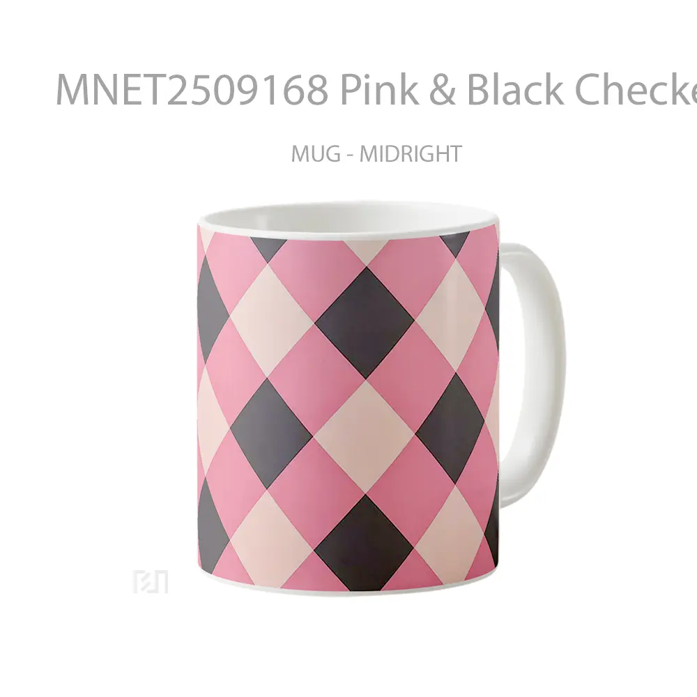 Pink & Black Checkerboard Pattern Clean Design Mug MNET2509168 - All-side / Desain
