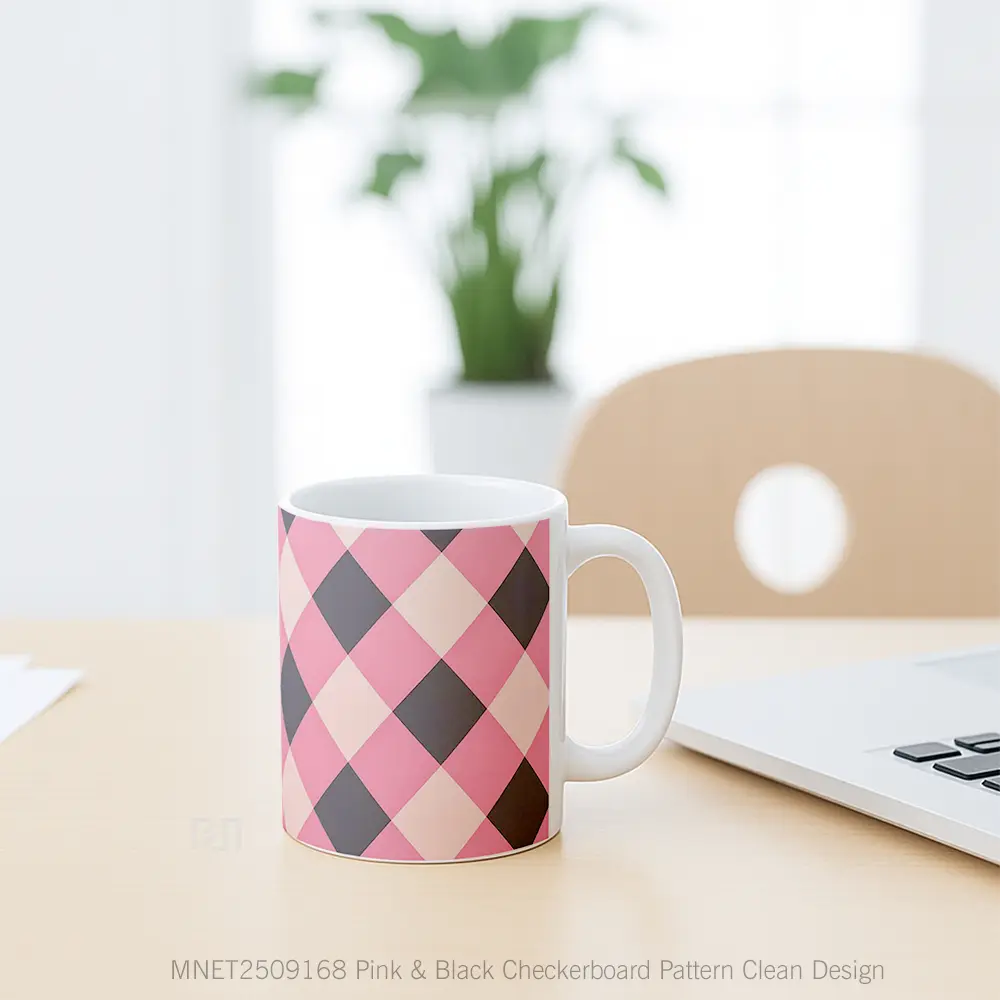 Pink & Black Checkerboard Pattern Clean Design Mug MNET2509168 - All-side / Desain