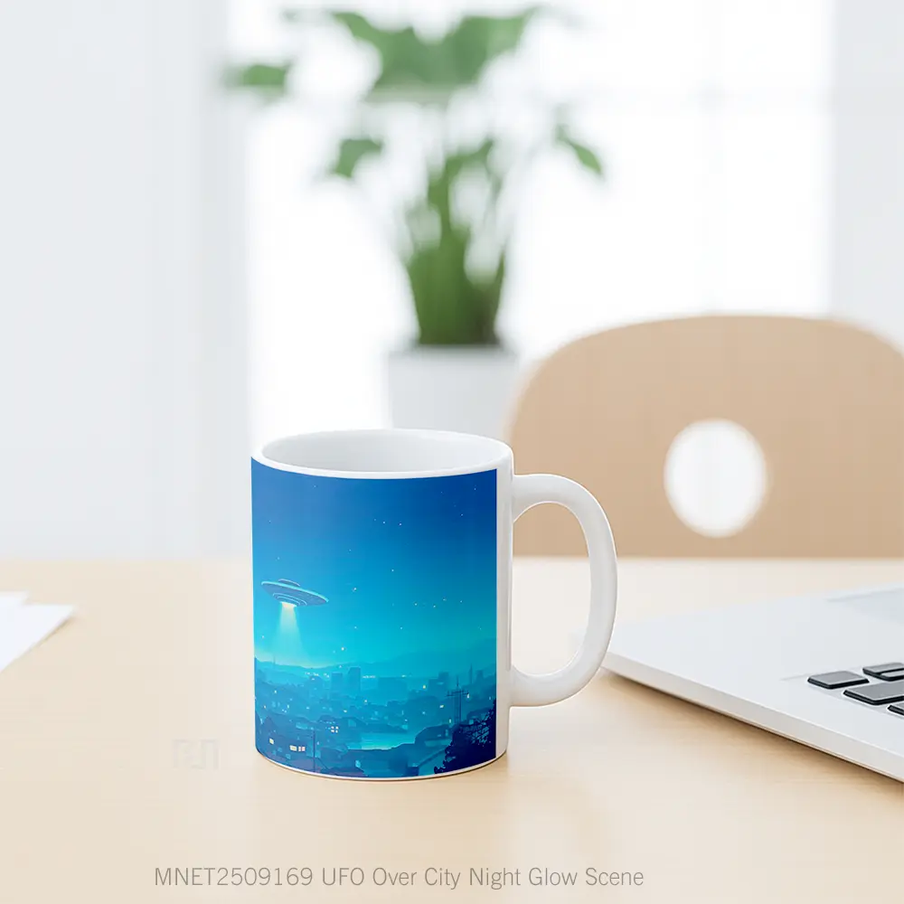 Ufo Over City Night Glow Scene Mug MNET2509169 - All-side / Desain