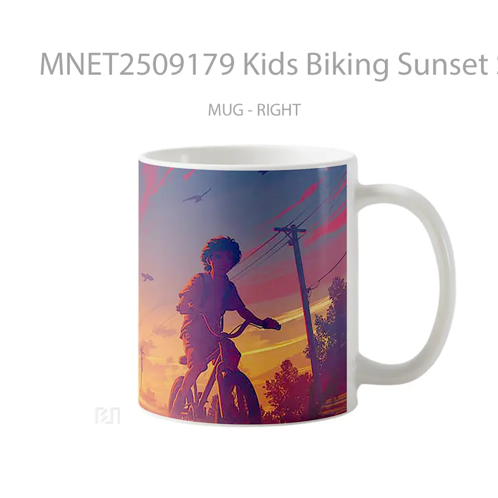 Kids Biking Sunset Scene Mug MNET2509179