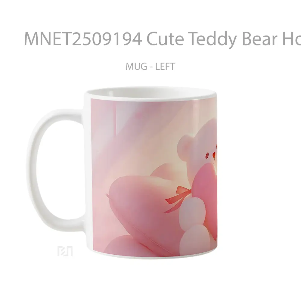 Cute Teddy Bear Holding Heart Soft Pink Scene Mug MNET2509194 - All-side / Desain