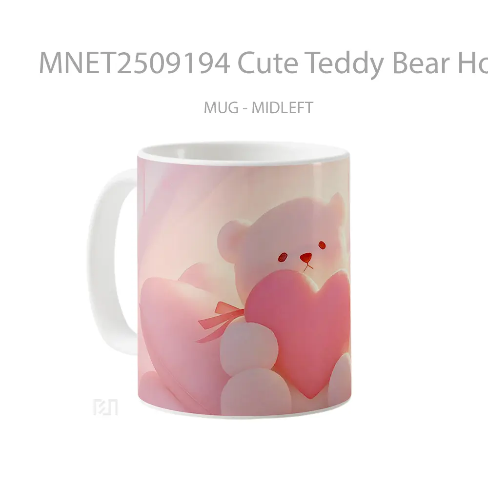 Cute Teddy Bear Holding Heart Soft Pink Scene Mug MNET2509194 - All-side / Desain