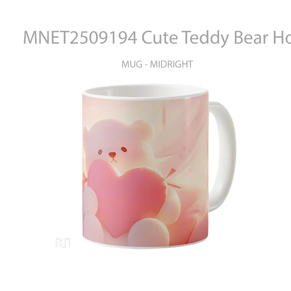 Cute Teddy Bear Holding Heart Soft Pink Scene Mug MNET2509194 - All-side / Desain