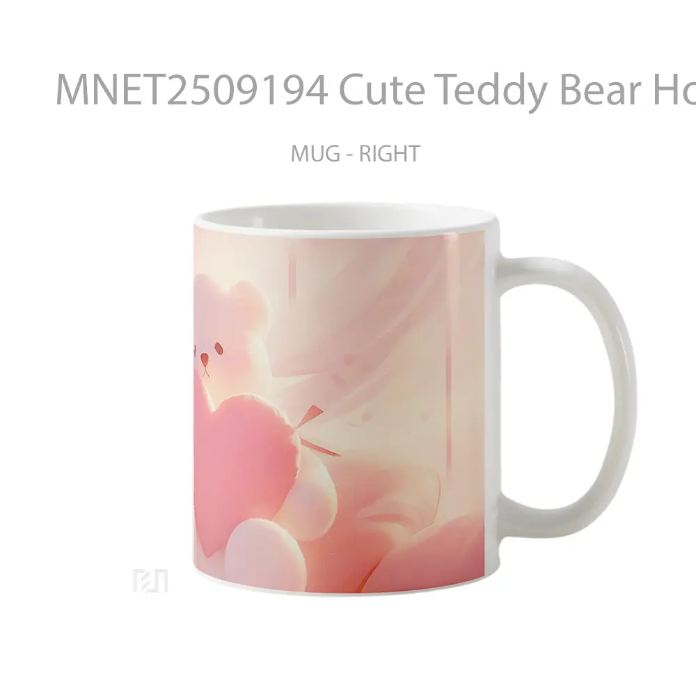 Cute Teddy Bear Holding Heart Soft Pink Scene Mug MNET2509194