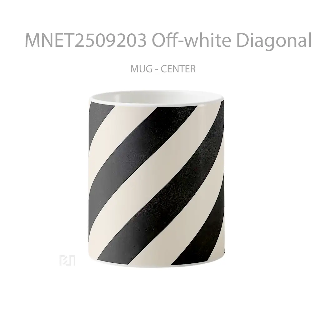 Off White Diagonal Black White Stripes Patterned Mug MNET2509203 - All-side / Desain