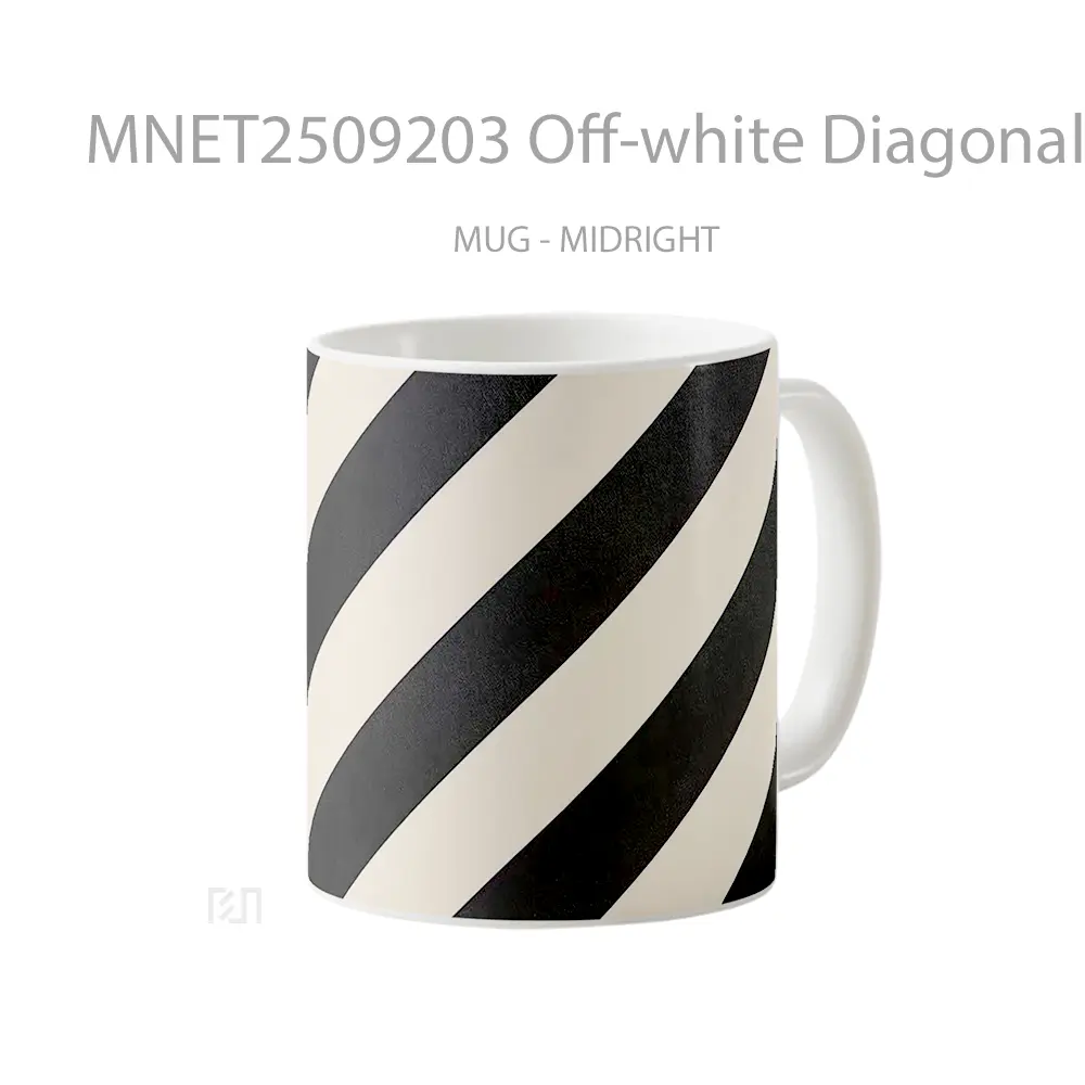 Off White Diagonal Black White Stripes Patterned Mug MNET2509203 - All-side / Desain