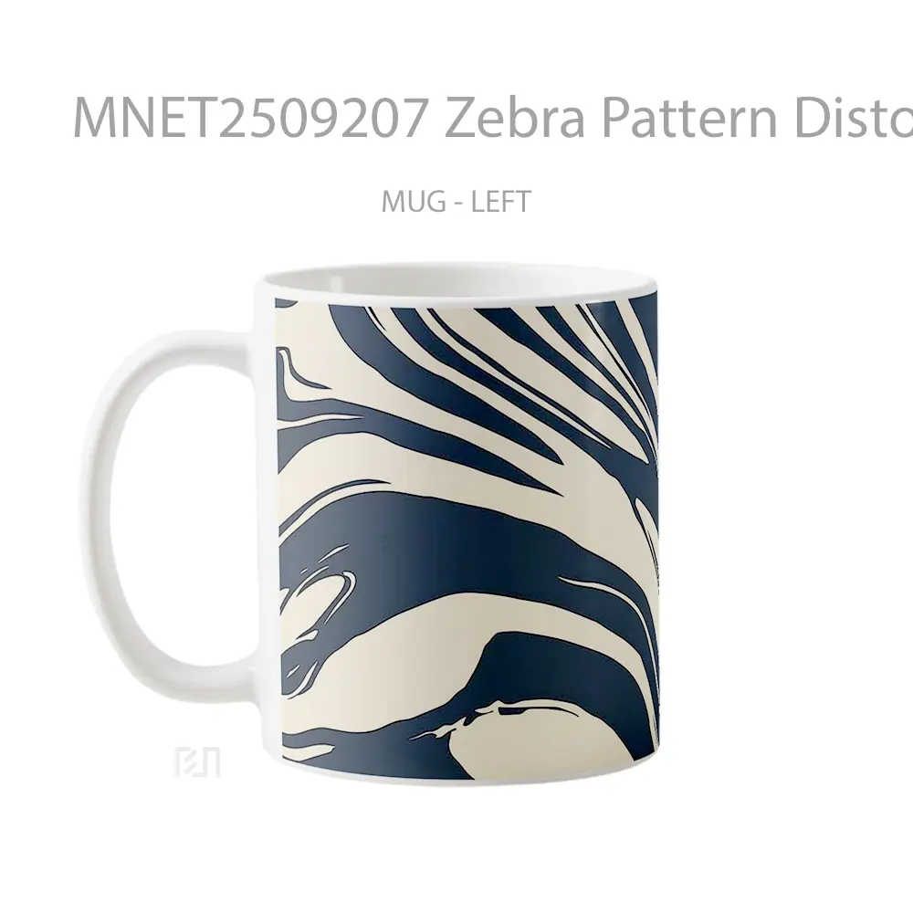 Zebra Pattern Distorted Lines Black White Style Mug MNET2509207 - All-side / Desain