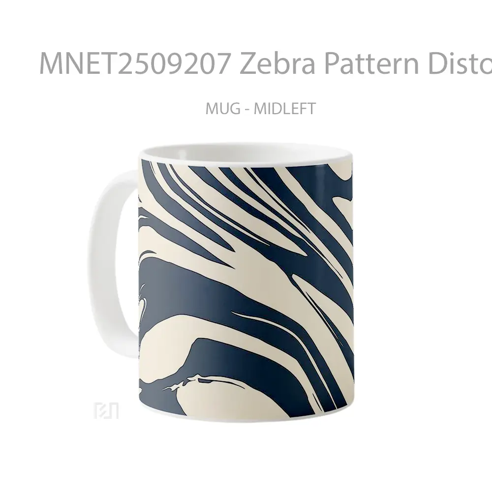 Zebra Pattern Distorted Lines Black White Style Mug MNET2509207 - All-side / Desain