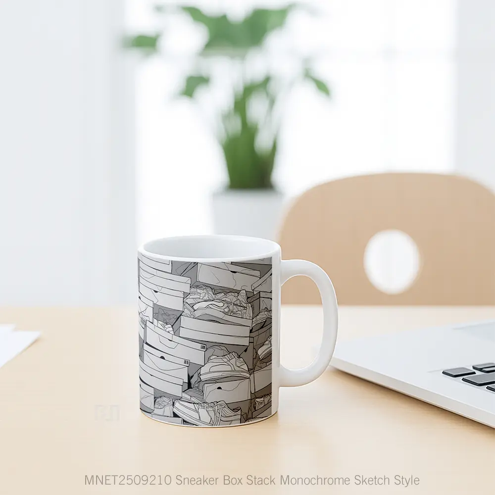 Sneaker Box Stack Monochrome Sketch Style Mug MNET2509210 - All-side / Desain
