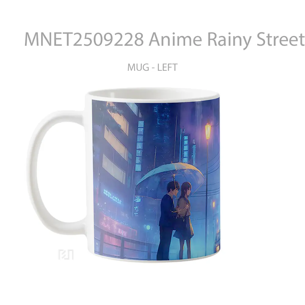 Anime Rainy Street Couple City Lights Intimate Scene Mug MNET2509228 - All-side / Desain
