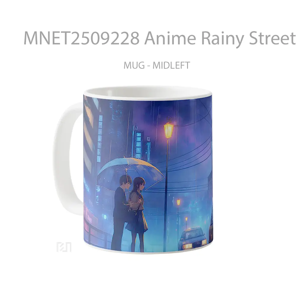 Anime Rainy Street Couple City Lights Intimate Scene Mug MNET2509228 - All-side / Desain