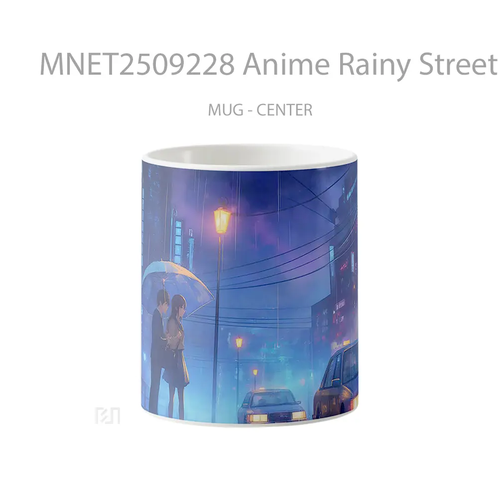 Anime Rainy Street Couple City Lights Intimate Scene Mug MNET2509228 - All-side / Desain