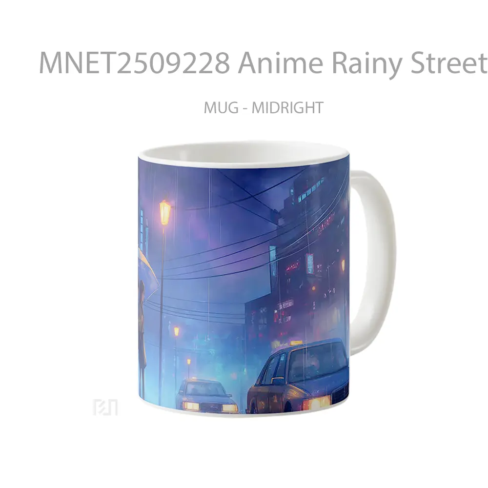Anime Rainy Street Couple City Lights Intimate Scene Mug MNET2509228 - All-side / Desain