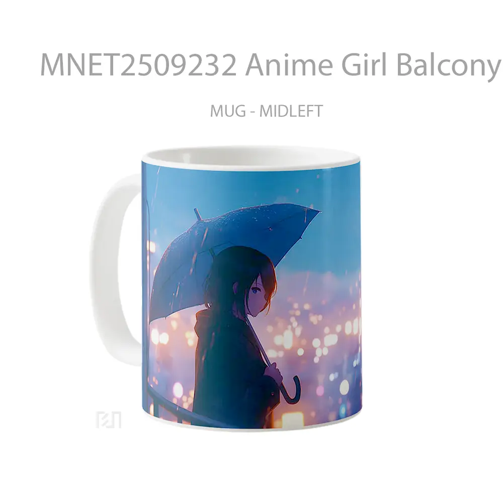 Anime Girl Balcony Umbrella City Lights Rain Mug MNET2509232 - All-side / Desain