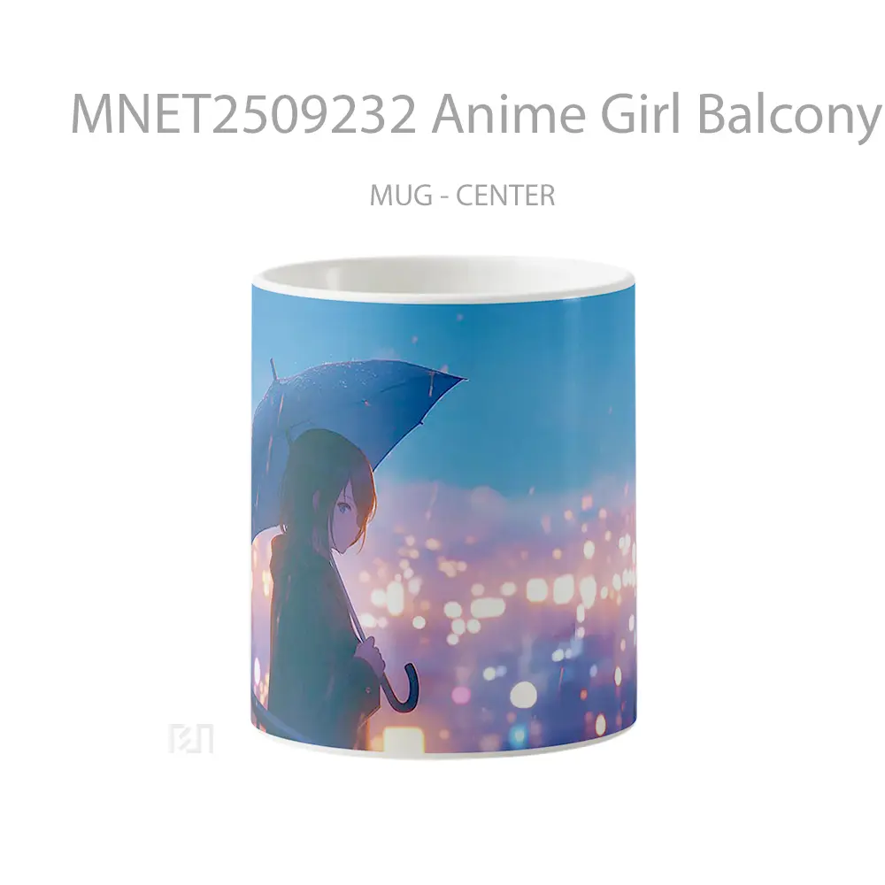 Anime Girl Balcony Umbrella City Lights Rain Mug MNET2509232 - All-side / Desain