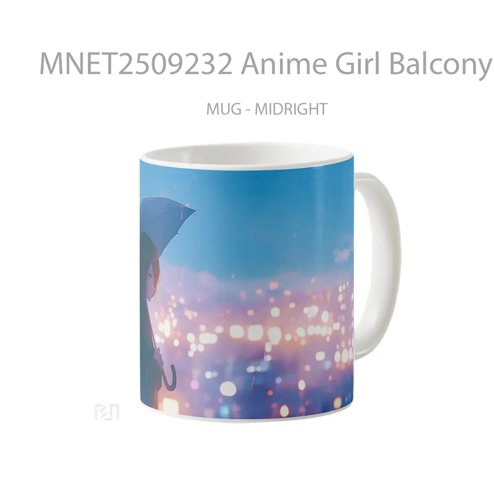 Anime Girl Balcony Umbrella City Lights Rain Mug MNET2509232 - All-side / Desain