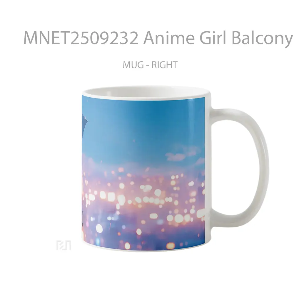 Anime Girl Balcony Umbrella City Lights Rain Mug MNET2509232