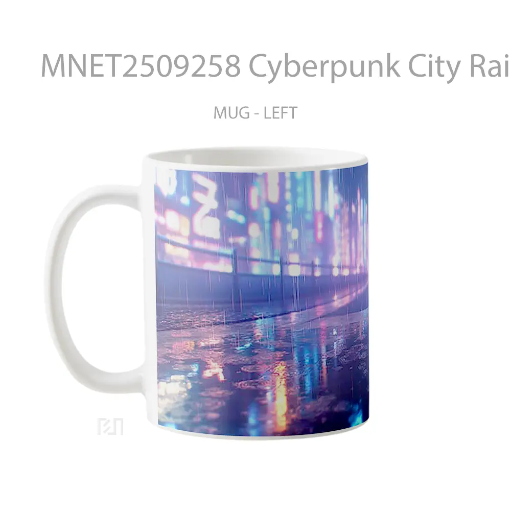 Cyberpunk City Rainy Night Neon Reflections Mug MNET2509258 - All-side / Desain