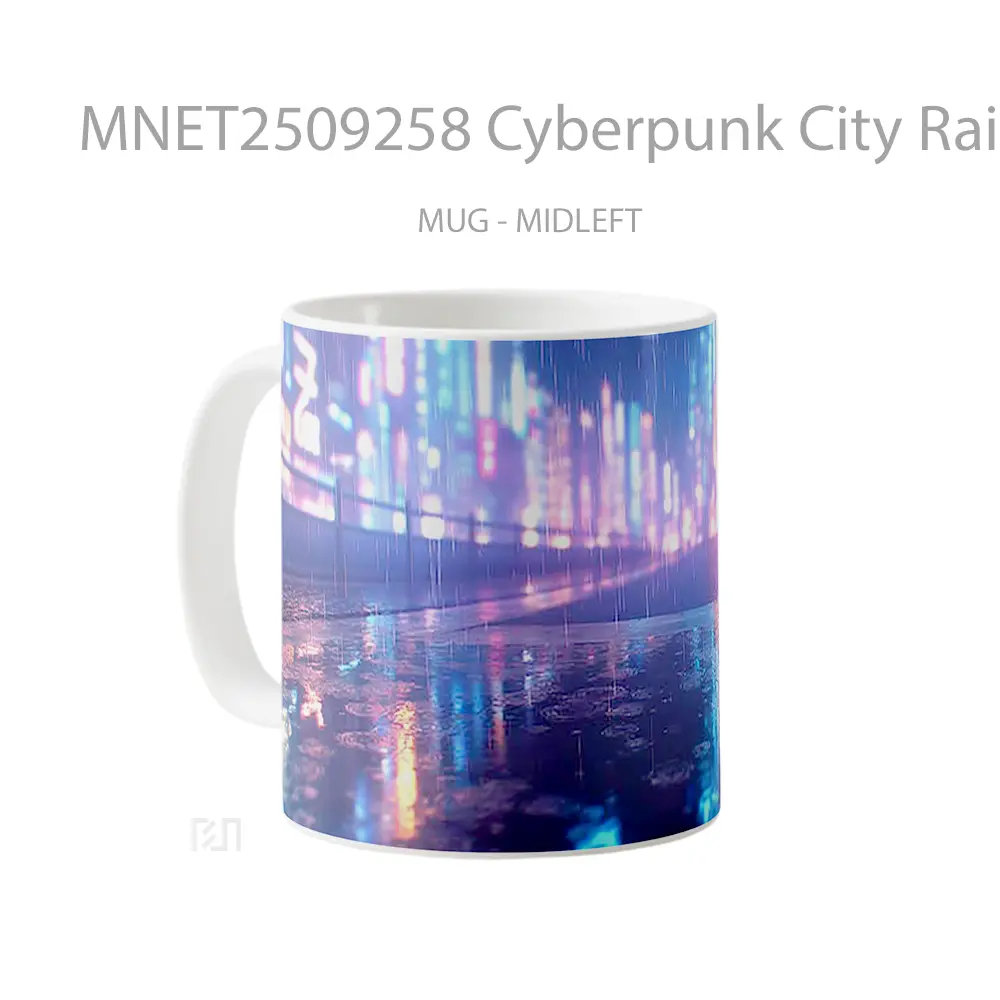 Cyberpunk City Rainy Night Neon Reflections Mug MNET2509258 - All-side / Desain