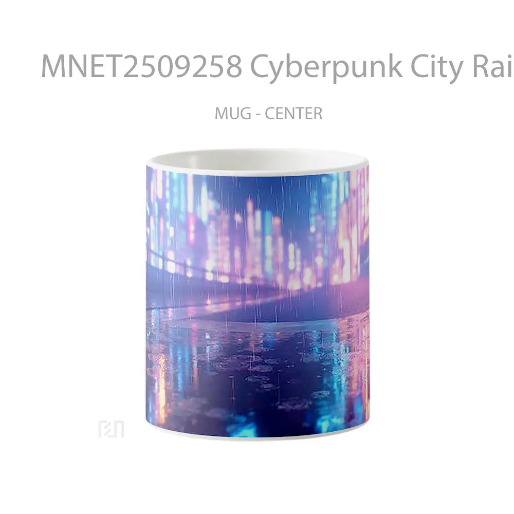 Cyberpunk City Rainy Night Neon Reflections Mug MNET2509258 - All-side / Desain