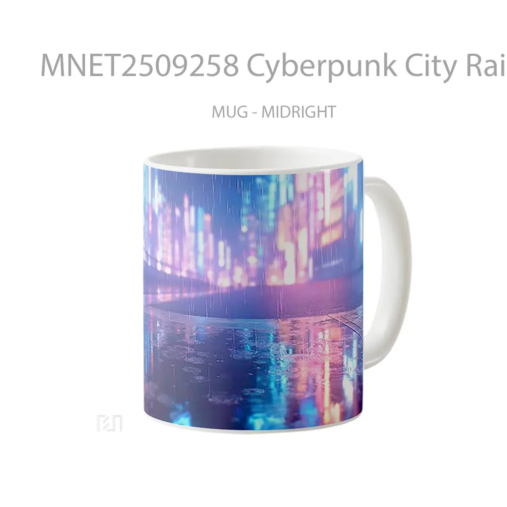 Cyberpunk City Rainy Night Neon Reflections Mug MNET2509258 - All-side / Desain