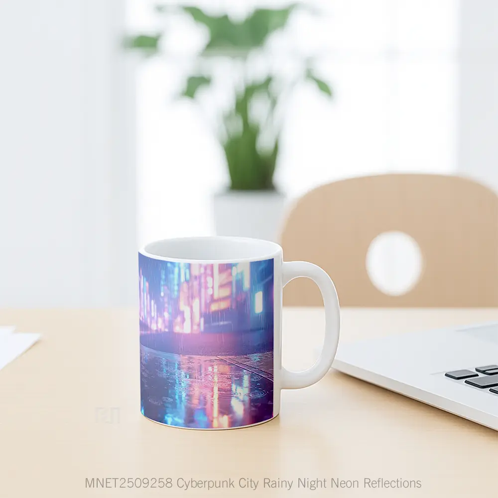 Cyberpunk City Rainy Night Neon Reflections Mug MNET2509258 - All-side / Desain