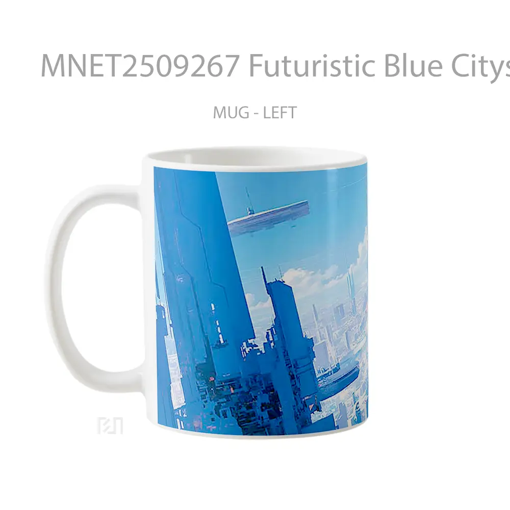 Futuristic Blue Cityscape Mug MNET2509267 - All-side / Desain