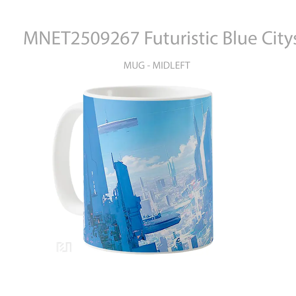 Futuristic Blue Cityscape Mug MNET2509267 - All-side / Desain