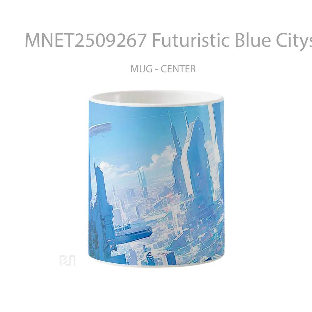 Futuristic Blue Cityscape Mug MNET2509267 - All-side / Desain