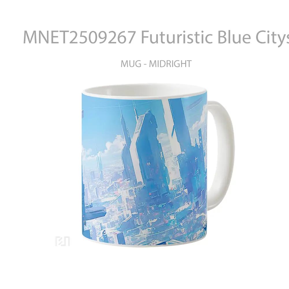 Futuristic Blue Cityscape Mug MNET2509267 - All-side / Desain