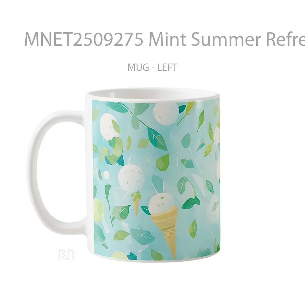 Mint Summer Refreshing Ice Cream Pattern Mug MNET2509275 - All-side / Desain