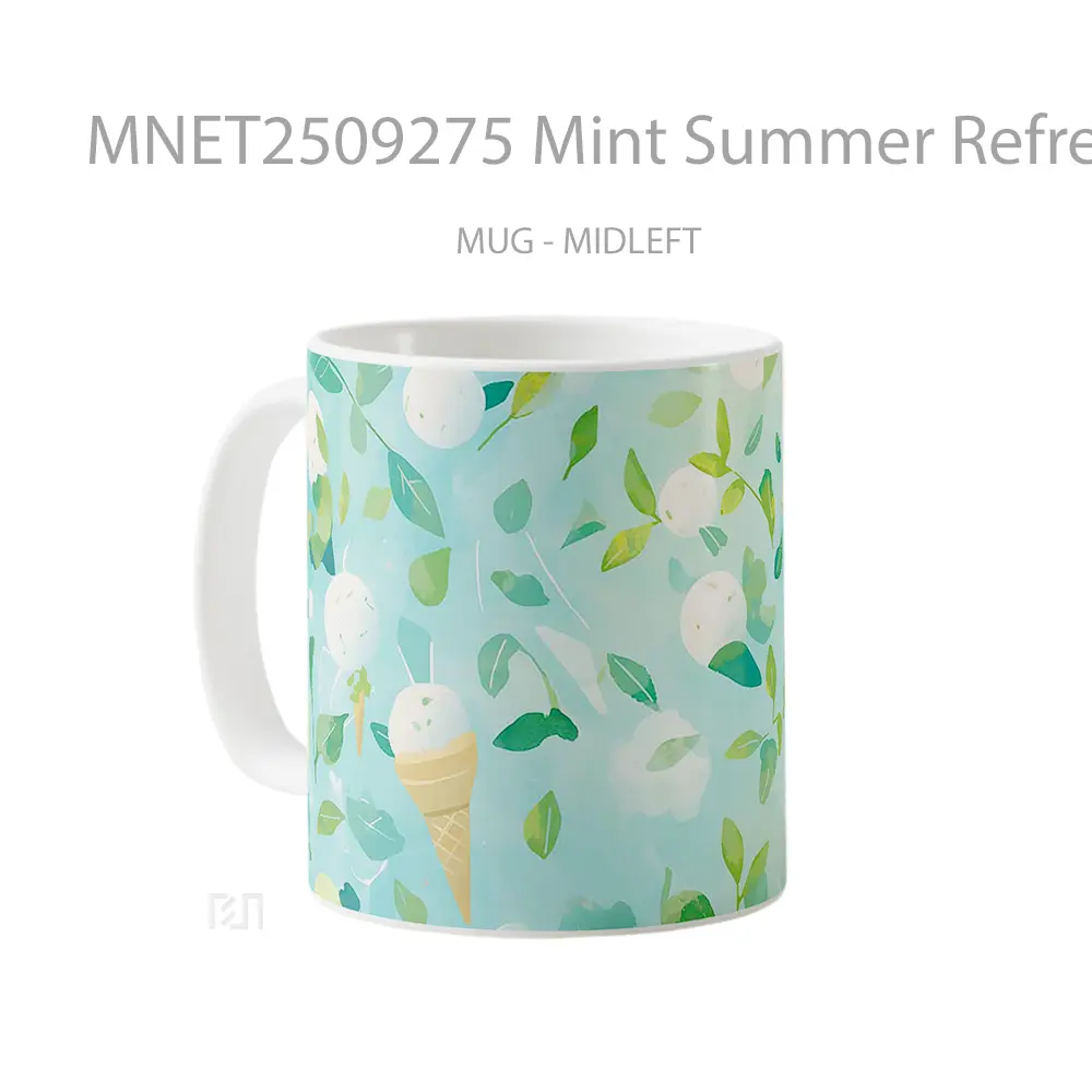 Mint Summer Refreshing Ice Cream Pattern Mug MNET2509275 - All-side / Desain