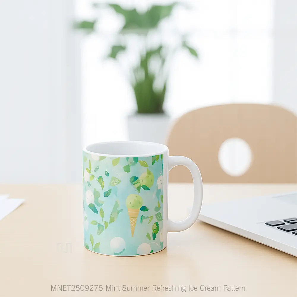 Mint Summer Refreshing Ice Cream Pattern Mug MNET2509275 - All-side / Desain